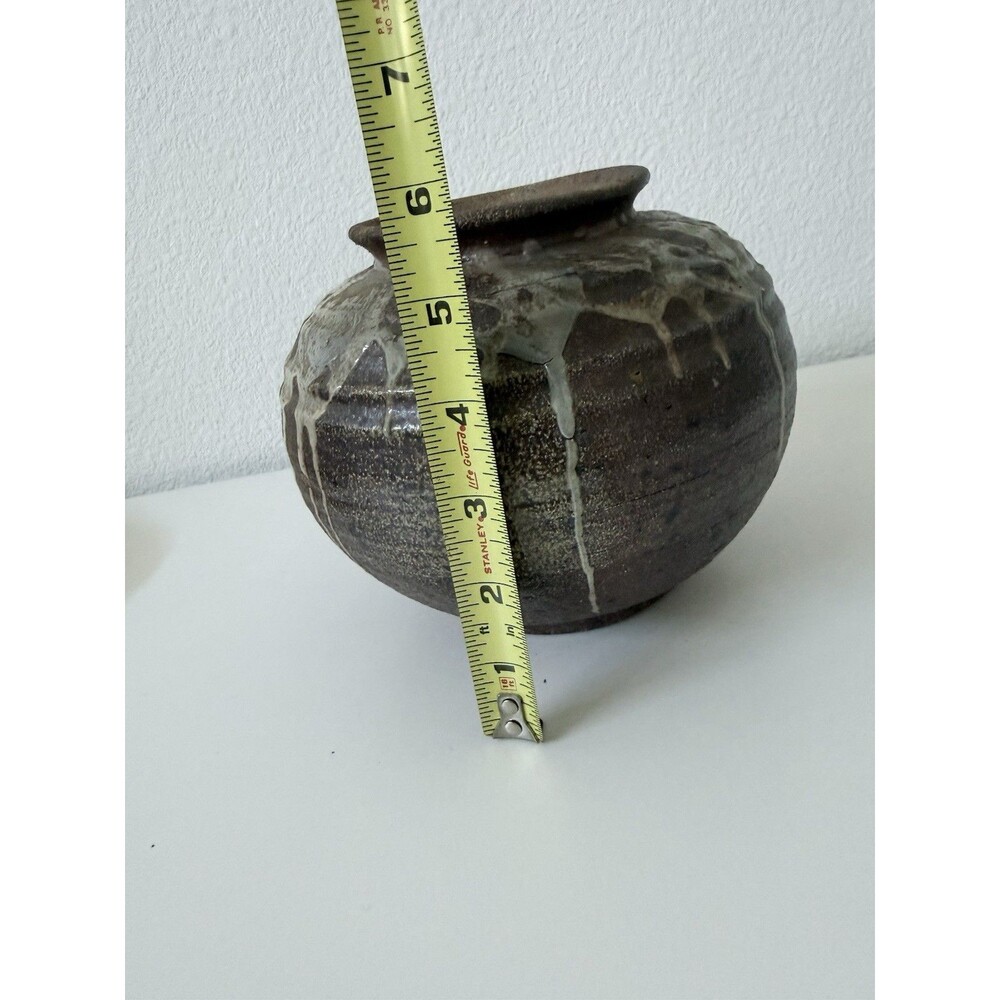 Vintage Signed SMART Studio Pottery Vase Heavy Stoneware Iridescent Oil Spot - Picture 7 of 8